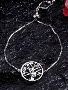 KARATCART Women Silver-Toned & Blue American Diamond Platinum Plated Charm Bracelet