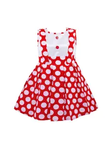 Wish Karo Girls Red & White Polka Dot Printed Cotton Dress