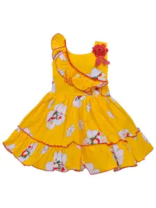 Wish Karo Girls Yellow Floral Cotton Dress