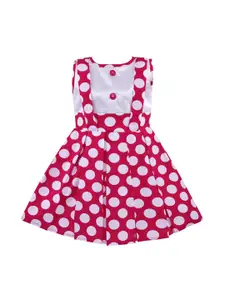 Wish Karo Girls Pink & White Polka Dot Cotton Dress