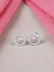 ZINU Silver-Toned & Pink Circular Stoned Studs Earrings