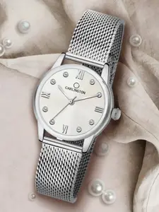 CARLINGTON Women Silver-Toned Stainless Steel Bracelet Style Straps Analogue Watch CT2005