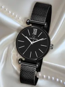 CARLINGTON Women Black Dial & Stainless Steel Bracelet Style Straps Analogue Watch CT2016