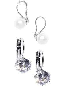 OOMPH Silver-Toned Circular Drop Earrings