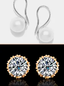 OOMPH Silver-Toned & Gold-Toned Circular Studs Earrings