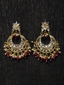 Fabstreet Gold-Plated Red & White Crescent Shaped Chandbalis Earrings