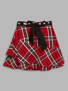 ELLE Girls Red & Black Checked Flared Mini Skirt
