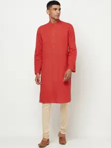 Fabindia Men Rust Thread Work Kurta
