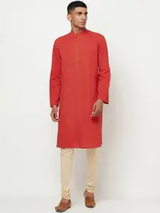 Fabindia Men Rust Thread Work Kurta