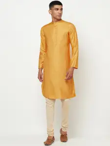 Fabindia Men Mustard Yellow & sunray Thread Work Kurta