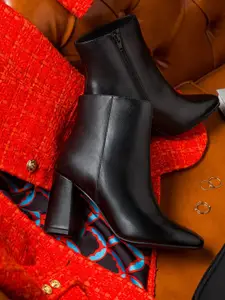 Saint G Black Leather Block Heeled Boots