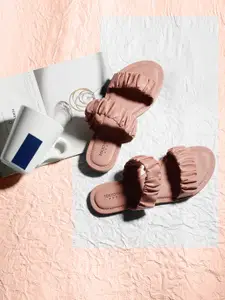 Tokyo Talkies Women Peach-Coloured Ruched Open Toe Flats