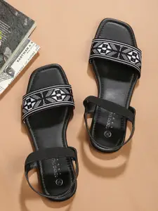 Tokyo Talkies Women Black Printed Open Toe Flats