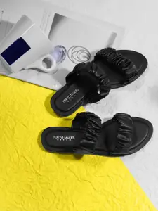 Tokyo Talkies Women Black Embellished Open Toe Flats with Bows