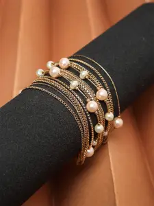 Madame Women Rose Gold & White Pearls Rose Gold-Plated Multistrand Bracelet