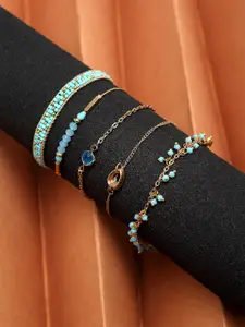 Madame Women 5 Rose Gold & Blue Rose Gold-Plated Charm Bracelet