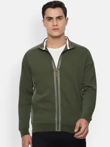 Louis Philippe Men Olive Green Open Front Sweatshirt