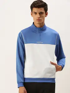 Flying Machine Men Blue & White Colourblocked Sweatshirt