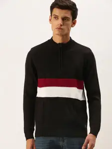 Flying Machine Men Black & White Colourblocked Pullover Sweater