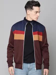 BEN SHERMAN Men Maroon & Blue Colourblocked Sweatshirt