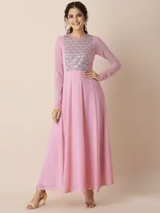 INDYA Shraddha Kapoor Pink Embellished Ethnic Maxi Dress
