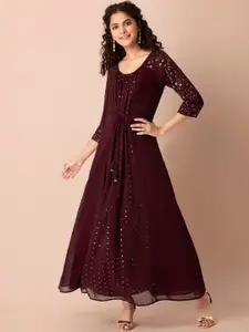 INDYA Maroon Ethnic Maxi Dress