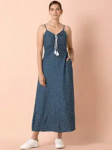 INDYA Teal Blue & White Bandhani Printed Maxi Dress
