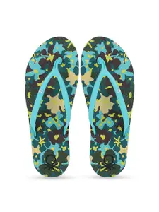 United Colors of Benetton Women Blue & Green Printed Rubber Thong Flip-Flops