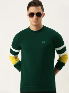 Peter England Men Green & Yellow Colourblocked Sweatshirt