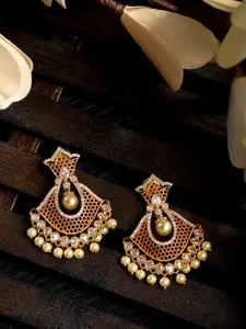 Saraf RS Jewellery Gold Plated Gold-Toned Crescent Shaped Drop Earrings