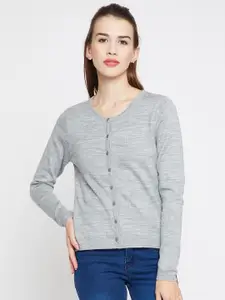 Madame Women Grey Woollen Cardigan Sweater