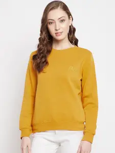 Madame Madame Women Mustard Yellow Fleece Sweatshirt