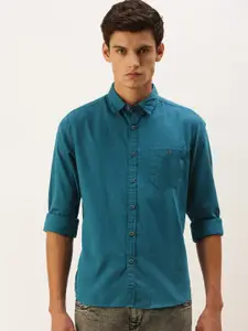 Flying Machine Men Teal Solid Slim Fit Opaque Casual Shirt