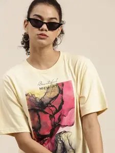 DILLINGER Women Beige Printed OversizedT-shirt