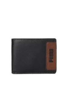 Puma Men Black & Brown Geometric Two Fold Wallet