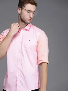 Louis Philippe Jeans Men Pink & Peach-Coloured Pure Cotton Slim Fit Casual Shirt