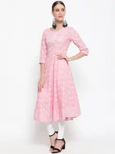 antaran Women Pink Ethnic Motifs Yoke Design A-Line Cotton Kurta
