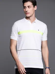 Louis Philippe Sport Men White Striped Polo Collar T-shirt
