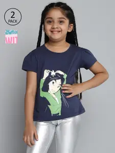 YK Disney Girls Pack of 2 Mulan Printed T-shirt