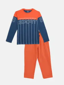 Sweet Dreams Boys Navy Blue & Rust Orange Printed Pyjama Set