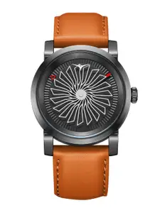 ZINVO Women Grey Brass Dial & Orange Leather Straps Analogue Automatic Motion Powered Watch