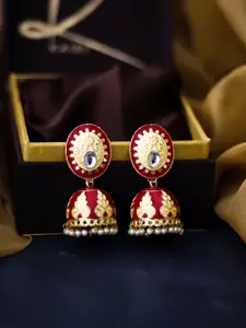 Bellofox Gold-Toned & Maroon Meenakari Contemporary Jhumkas