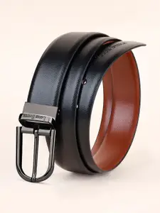 LOUIS STITCH Men Black & Brown Textured Reversible Leather Formal Belt
