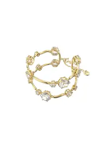 SWAROVSKI Women White & Gold-Toned Crystals Gold-Plated Bangle-Style Bracelet