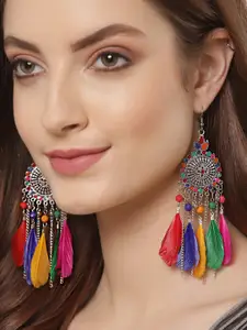 Shining Diva Multicoloured Oxidised Feather Drop Earrings
