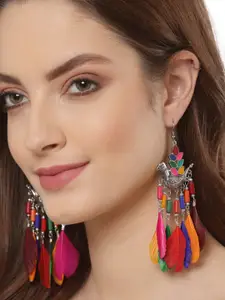 Shining Diva Multicoloured Feather Shaped Drop Earrings
