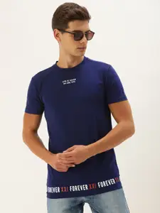 FOREVER 21 Men Blue Typography Printed T-shirt
