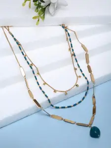 Madame Women Rose Gold-Toned & Green Beaded Layered Necklace