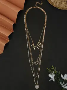 Madame Rose Gold-Plated & White Seed Bead Layered Onyx Stone Studded Necklace