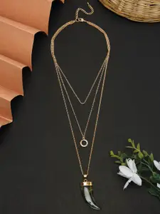 Madame Gold-Toned & Black Rose Gold-Plated Drop Tusk Layered Necklace